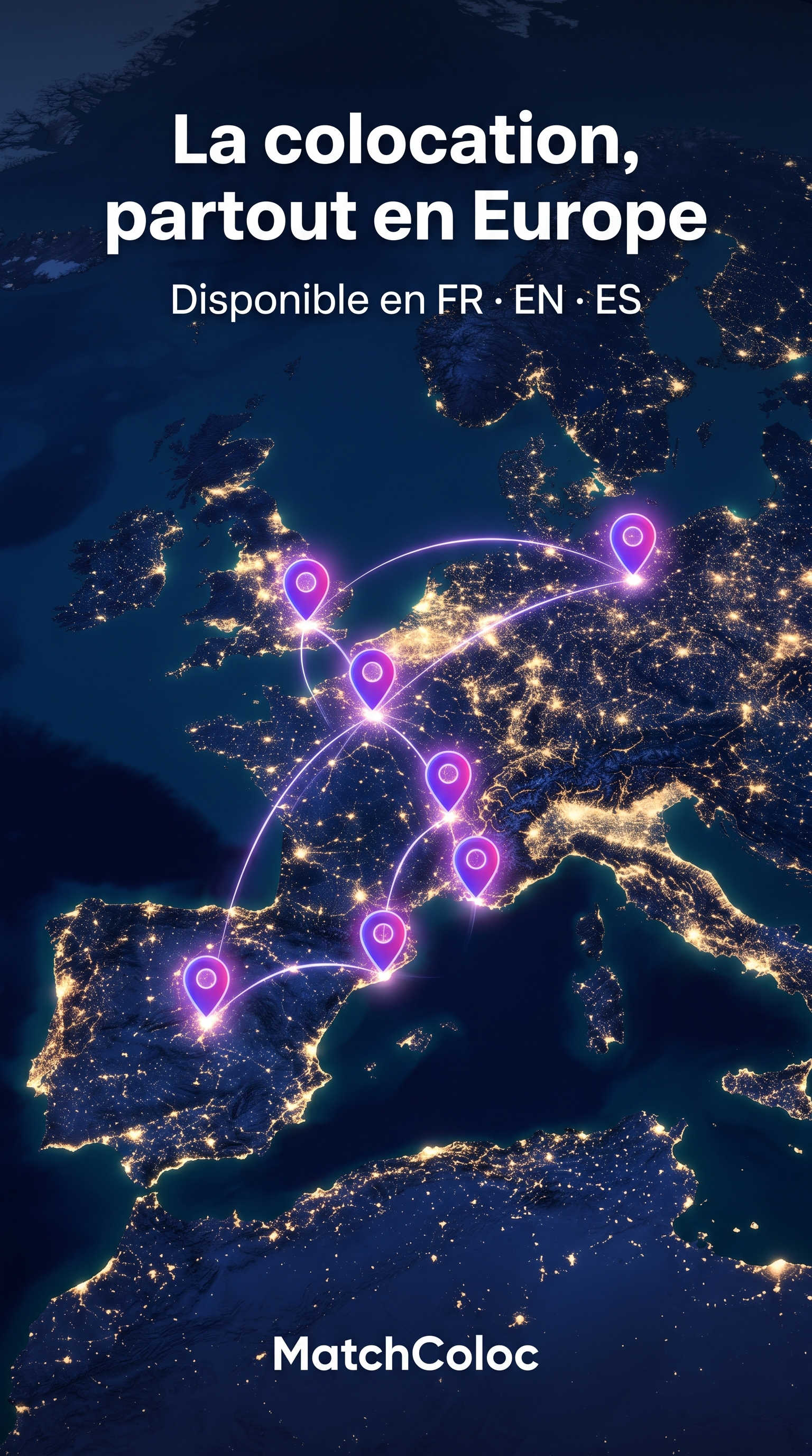 Carte Europe nocturne — La colocation partout en Europe
